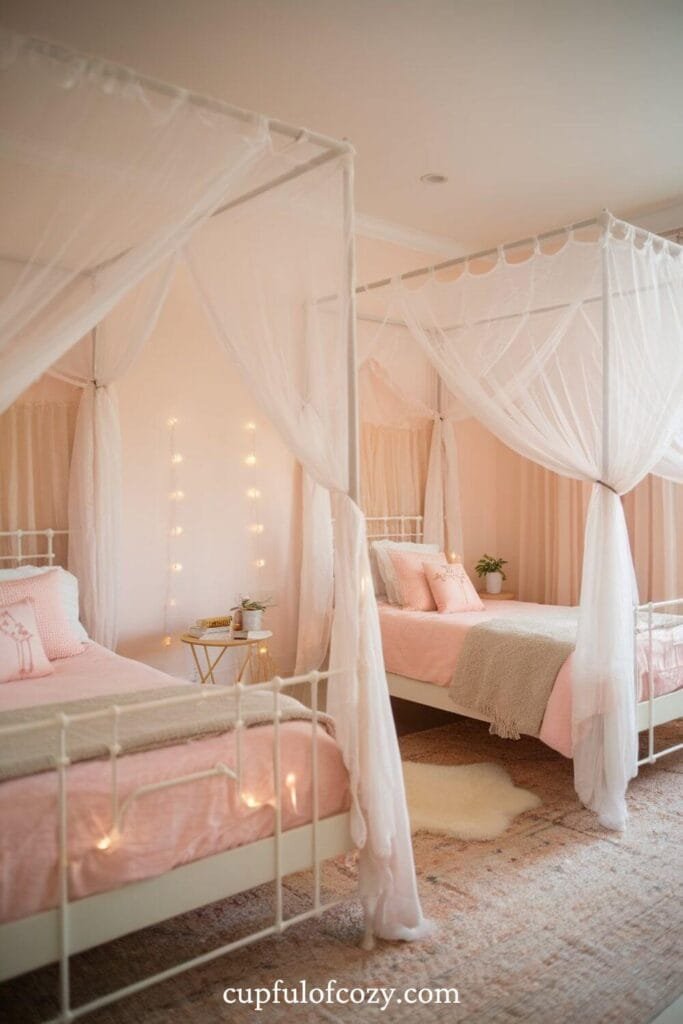 Breezy Canopy Bedroom for Twins Girls