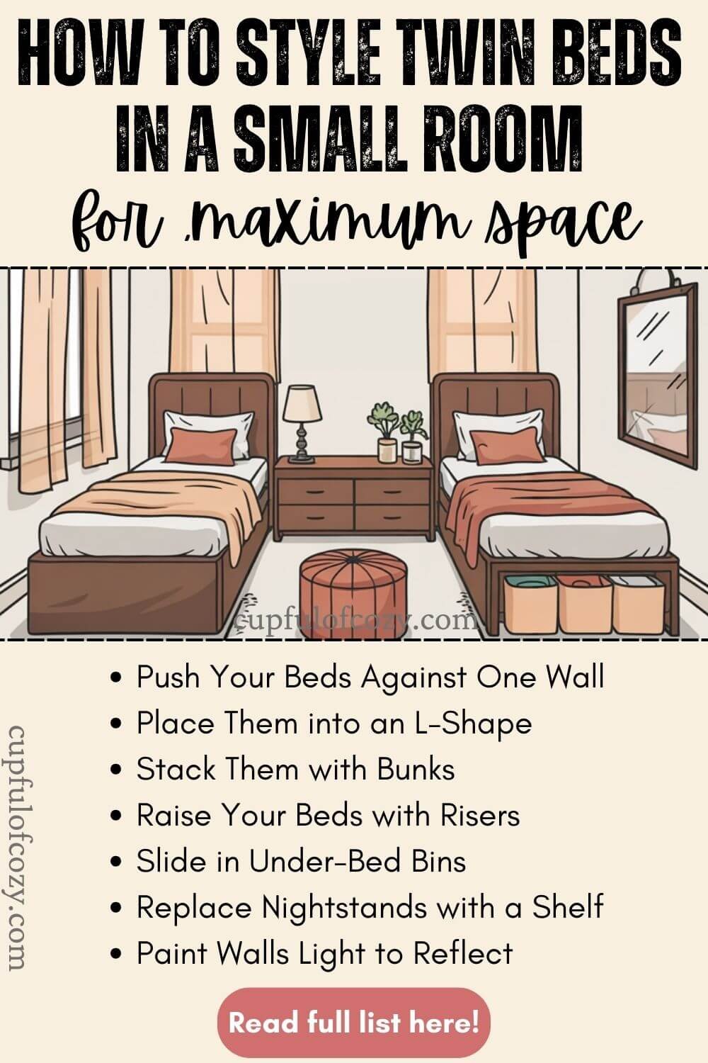 How to Style Twin Beds in a Small Room for Maximum Space infographic