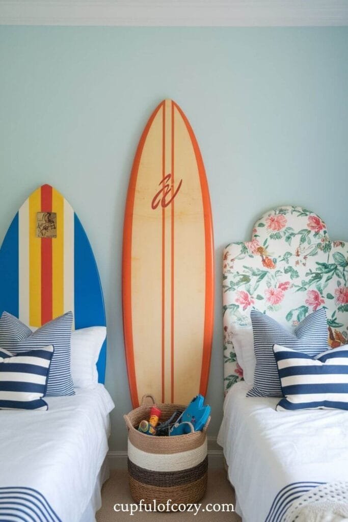 Surfboard and Floral Surf Shack