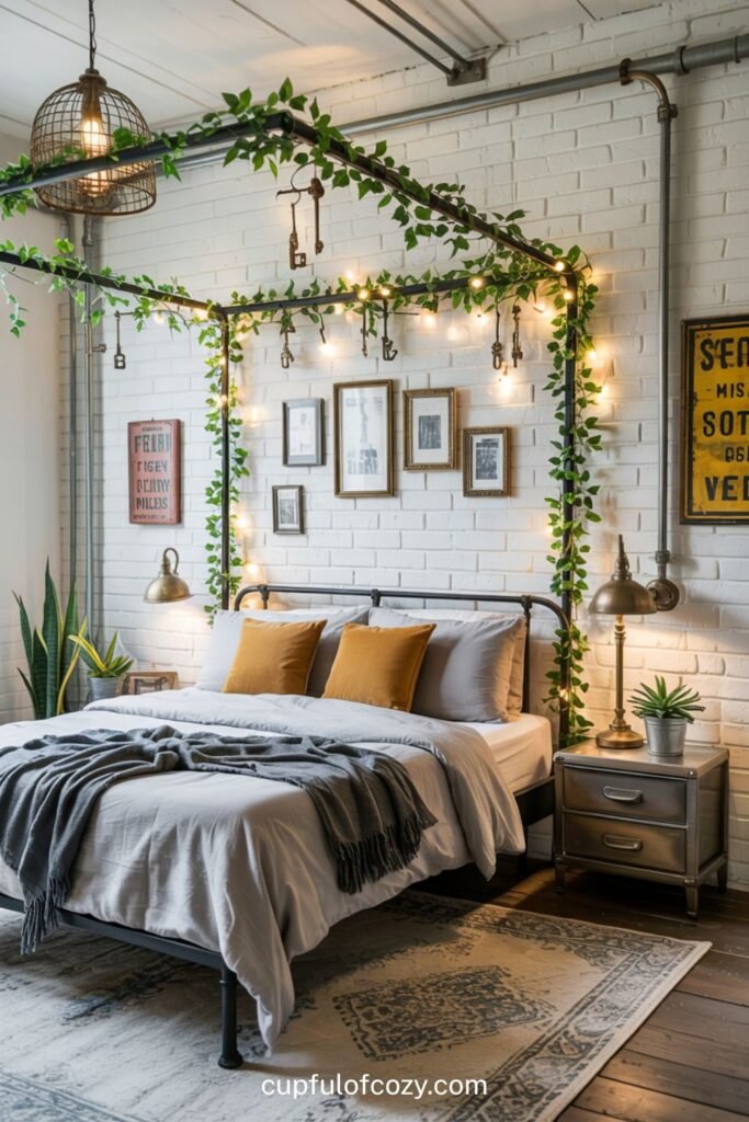 Antique Brass Accent Canopy Bedroom
