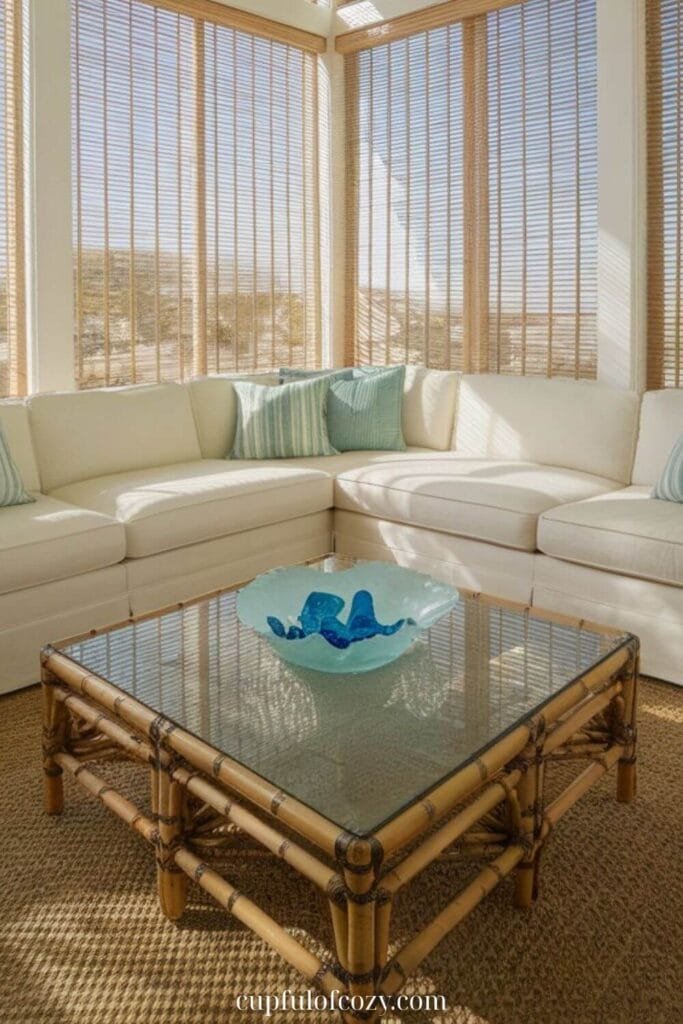 Bamboo Blinds Beach Living Room