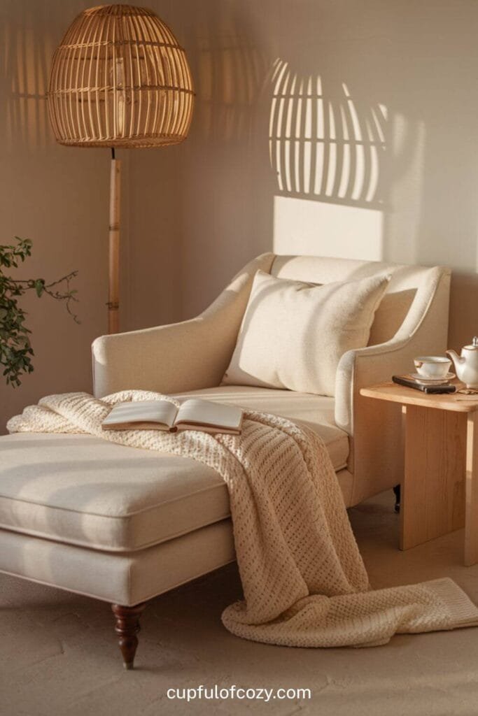 Beige Reading Nook with Chaise Comfort Living Room
