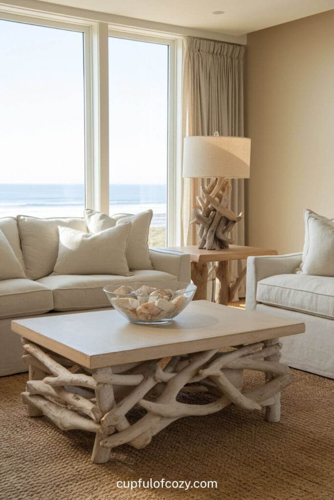 Beige Sofa Haven with Seashell Living Room