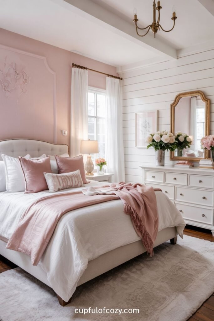 Blush Pink Accent Wall With White Furniture (2)