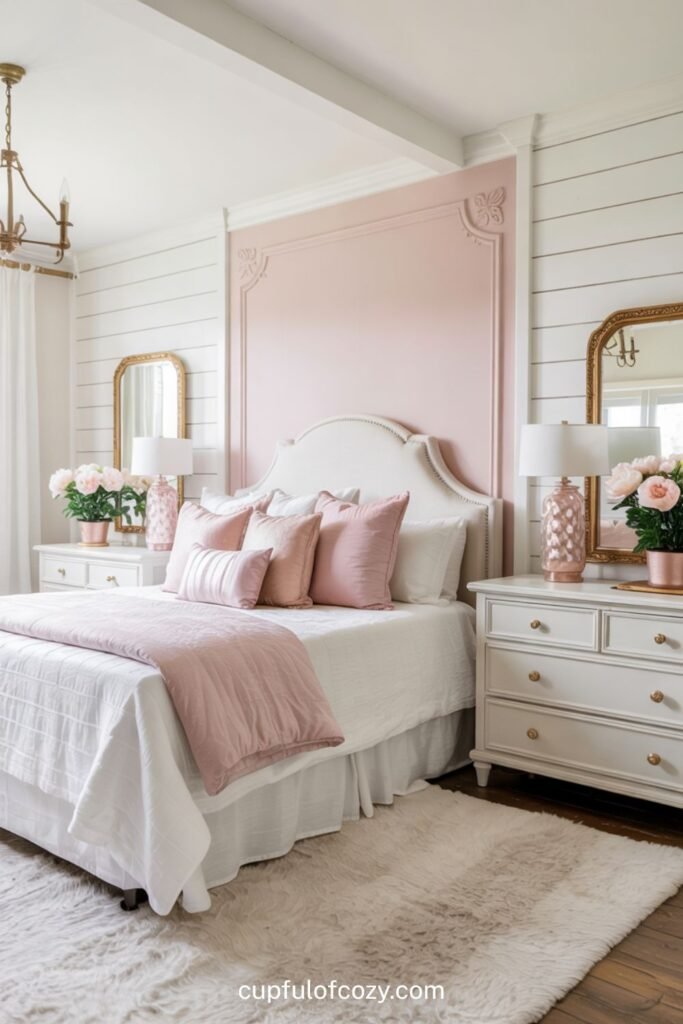 Blush Pink Accent Wall With White Furniture (2)