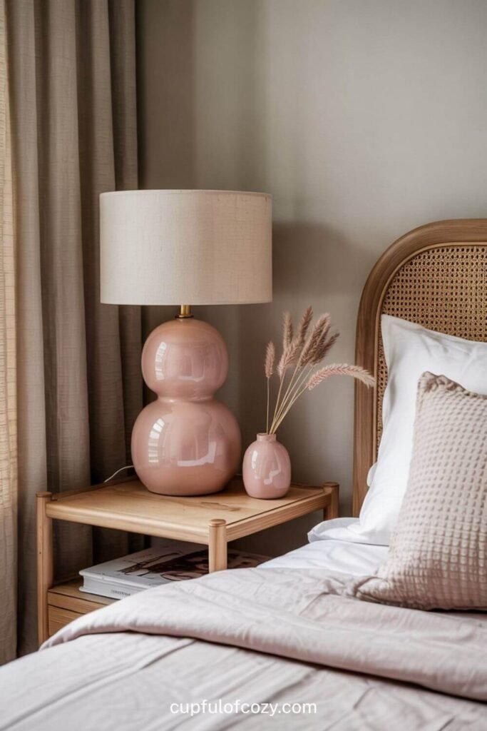 Blush Pink Ceramic Table Lamps with Linen Shades (2)