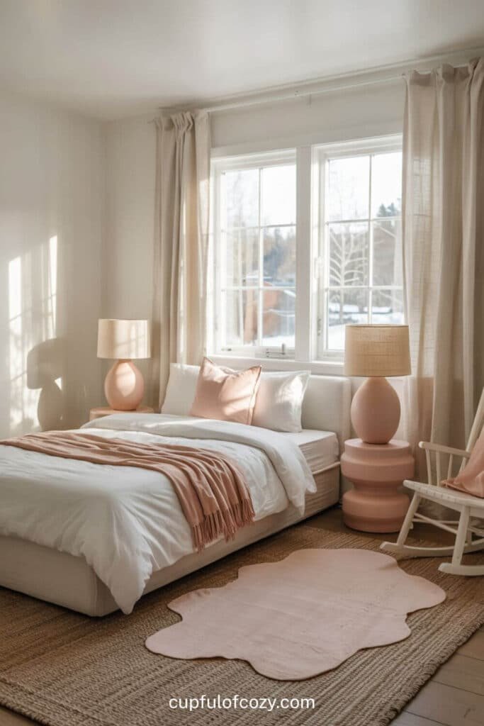 Blush Pink Ceramic Table Lamps with Linen Shades