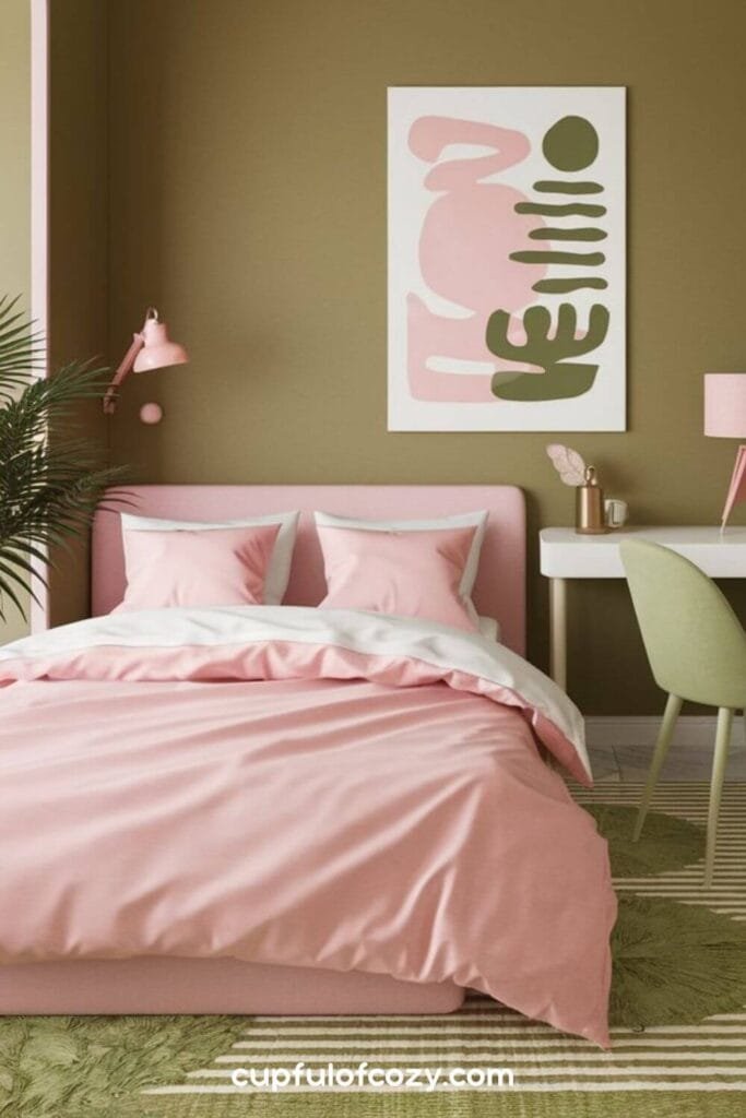 Blush and Olive Green Minimalist Oasis Bedroom