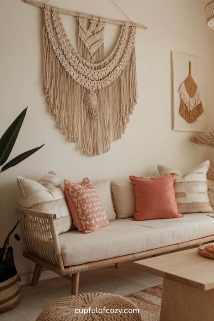 Boho Beige Living Room with Macramé Flair
