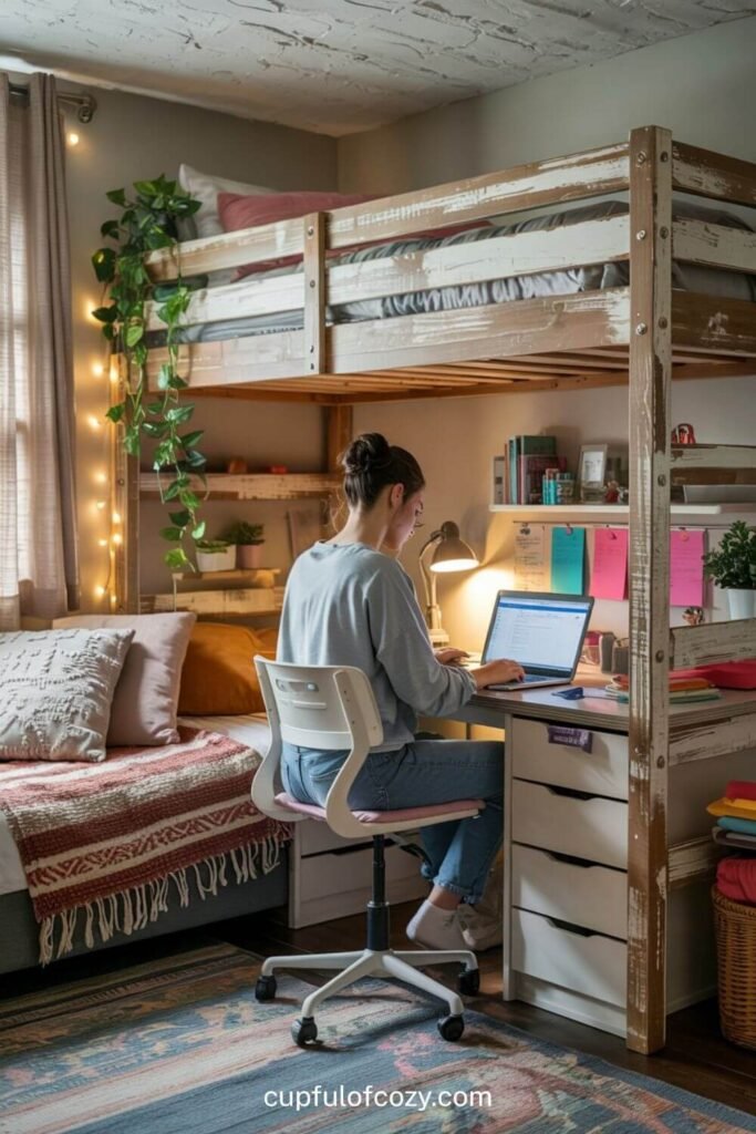 Boho Student Loft Bed With Study Zone & Chill Vibes