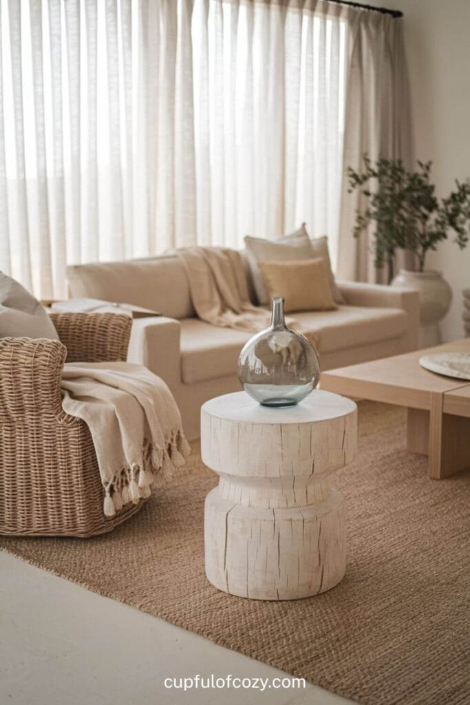 Breezy Coastal Corner with Wicker For Beige Living Room