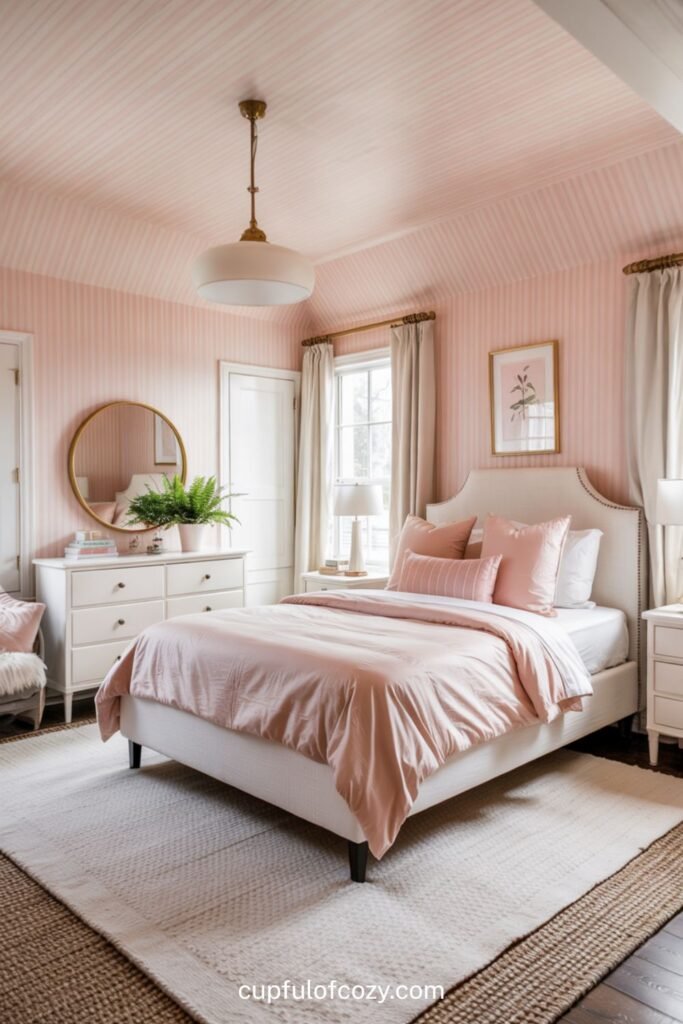 Chic Pink and White Striped Wallpaper
