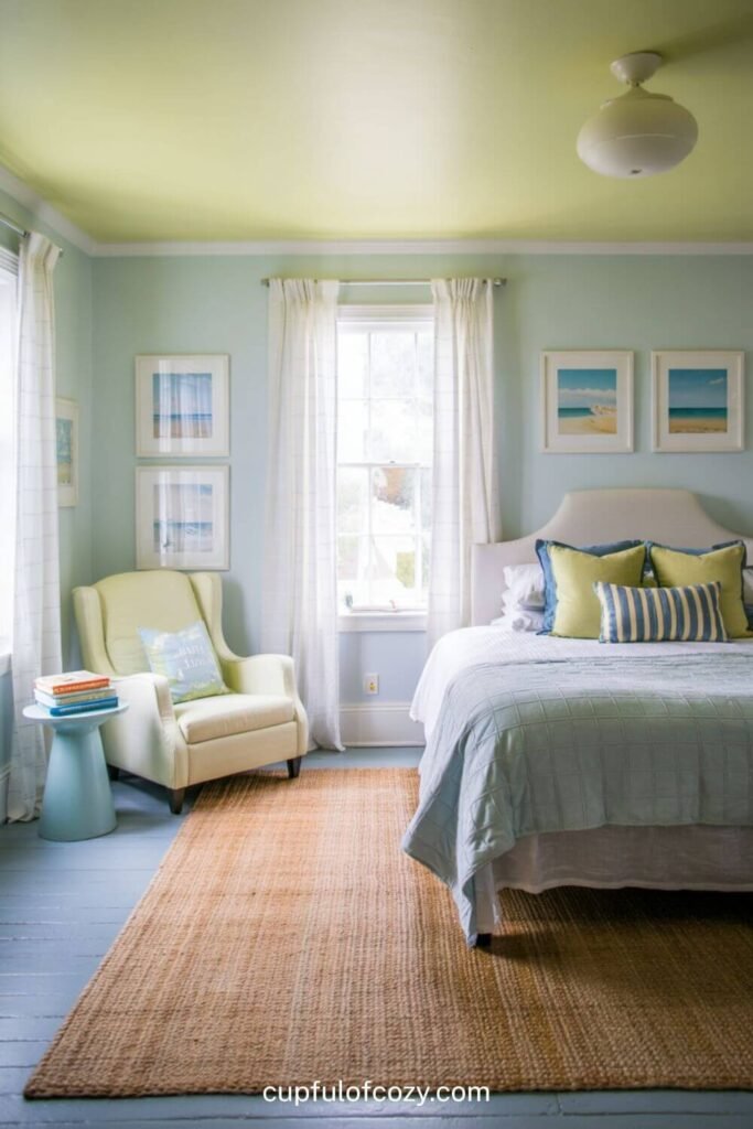 Coastal Cottage Light Blue and Pale Yellow Bedroom