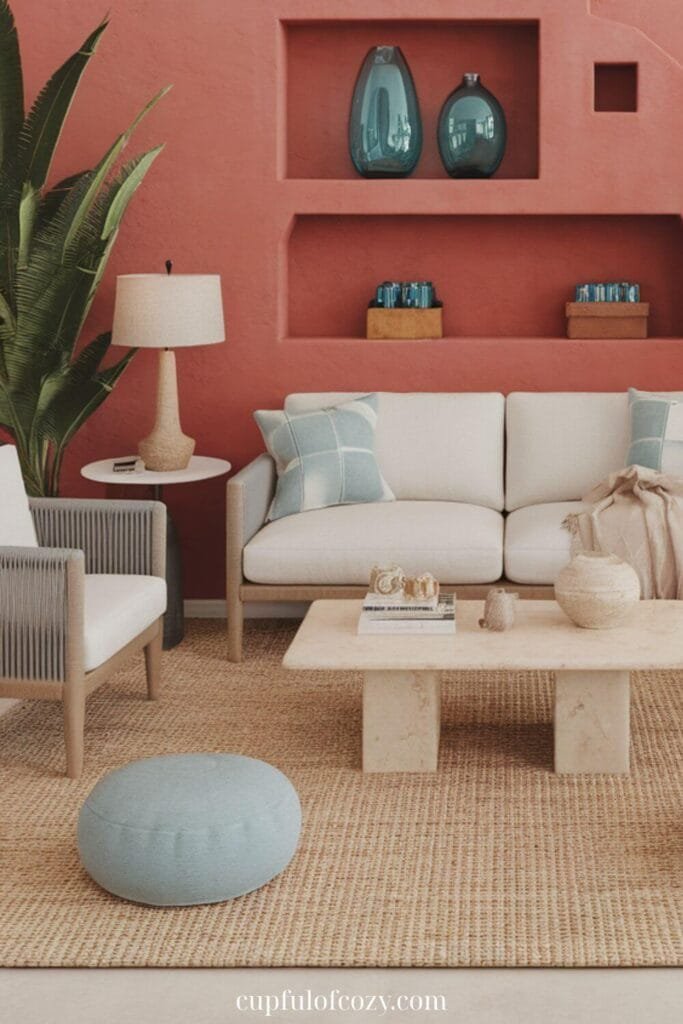 Coral Accent Wall Living Room