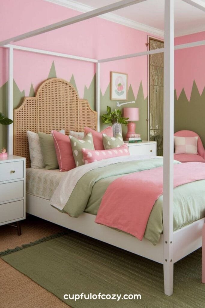 Coral and Sage Rattan Dream Bedroom