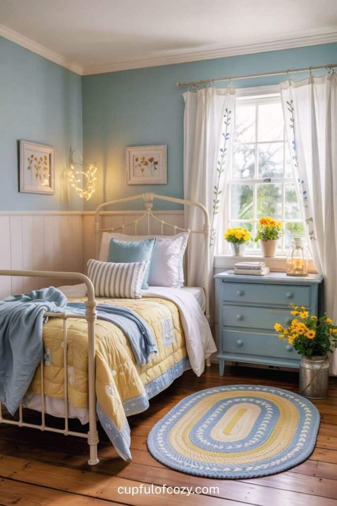 Country Garden Light Blue and Pale Yellow Bedroom