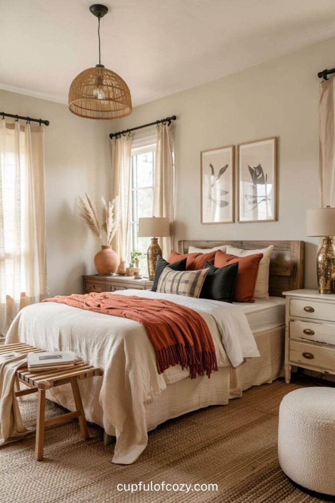 Cozy Boho Farmhouse Bedroom (9)