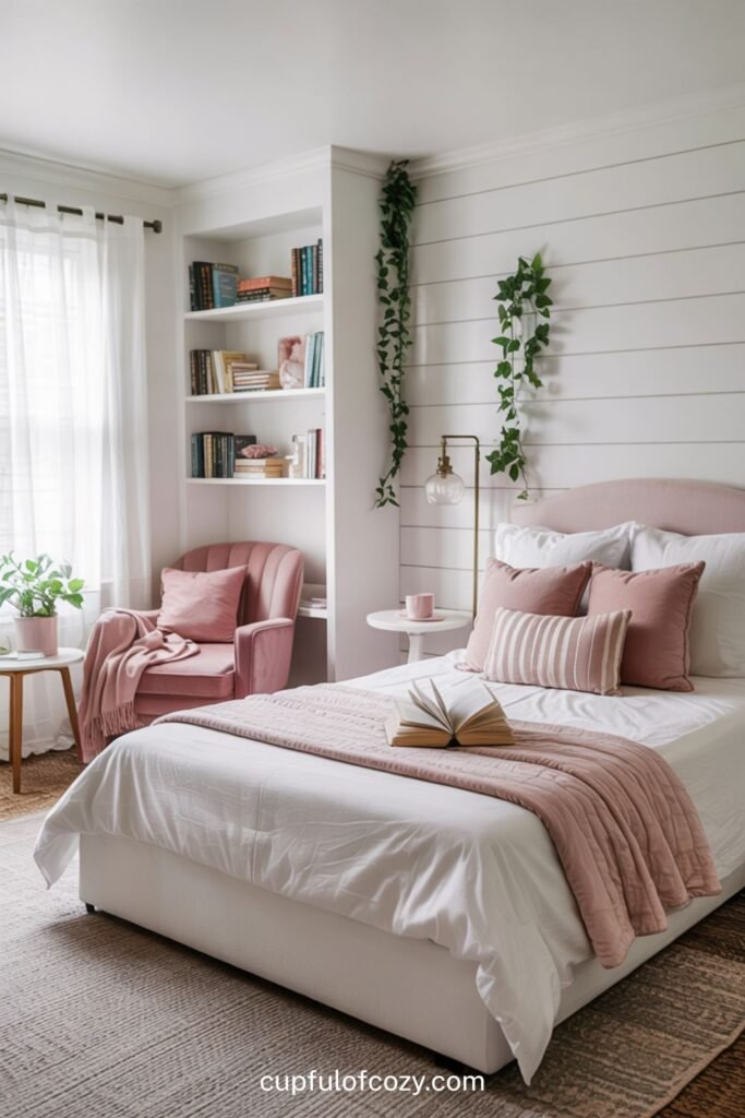 Cozy Pink and White Reading Nook