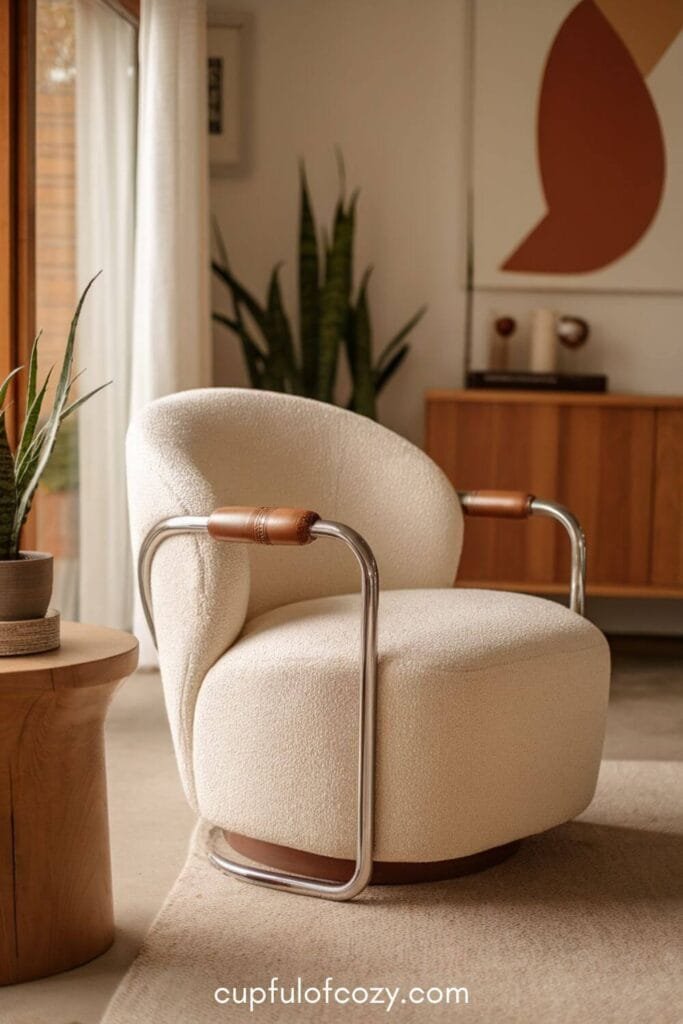 Cream Boucle Accent Chair for Earthy Living Room