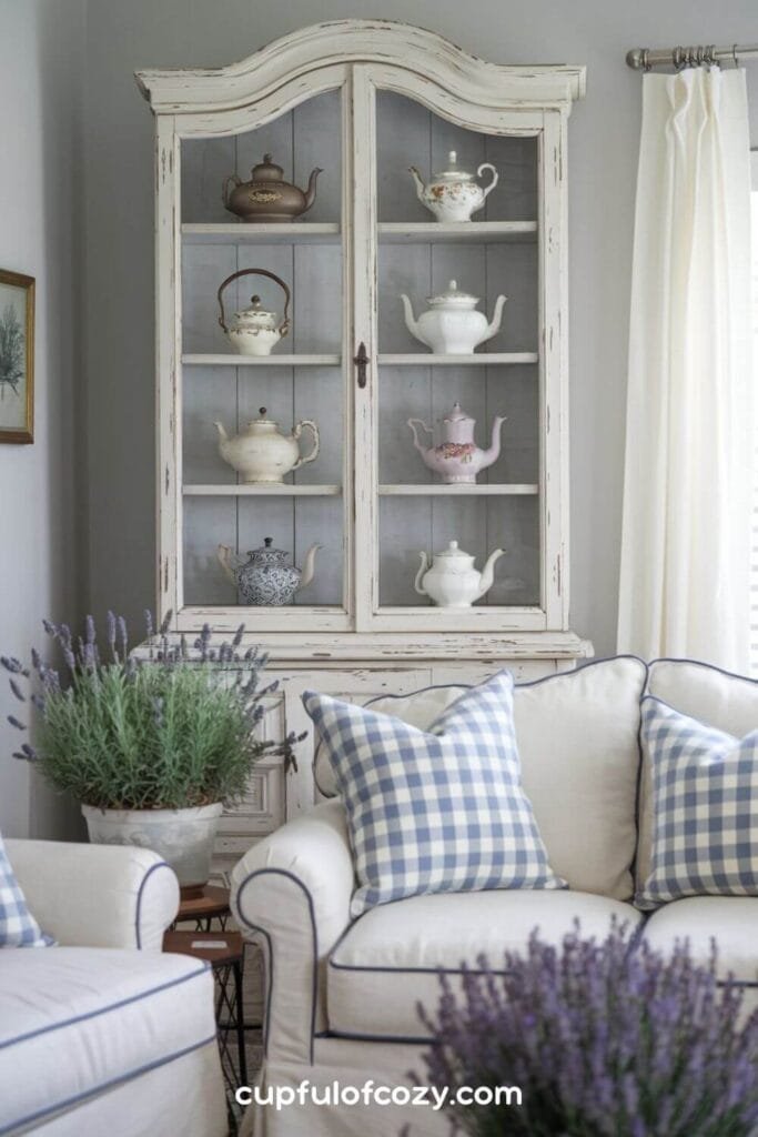 Distressed Cabinet and Potted Lavender