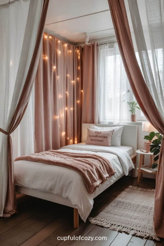 Dusty Rose Curtains with White Sheer Underlayers