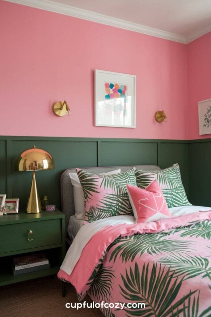 Flamingo Pink and Palm Green Maximalist Bedroom