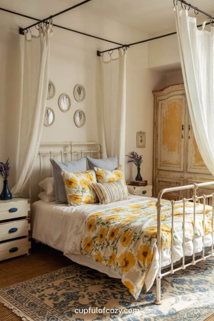 French Country Light Blue and Pale Yellow Bedroom