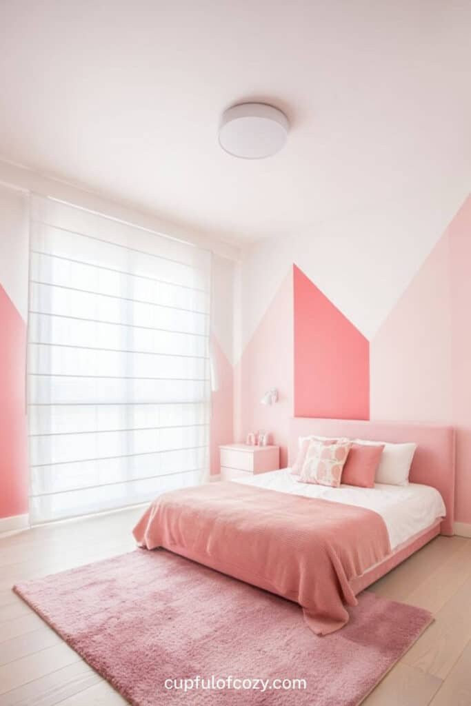 Geometric Pink Rug on Light Wood Floors