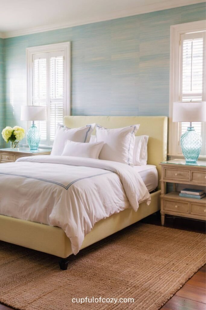 Hamptons-Inspired Light Blue and Pale Yellow Bedroom