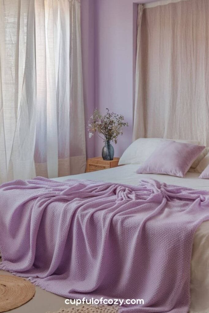 Lavender Walls and White Bedding Bedroom