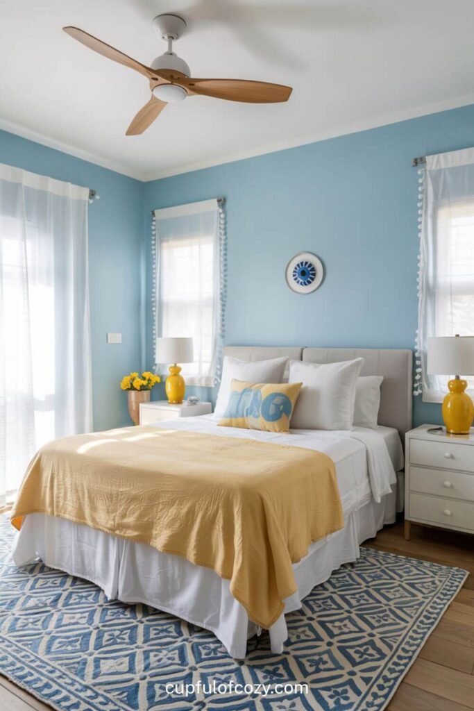 Mediterranean Summer Light Blue and Pale Yellow Bedroom (2)