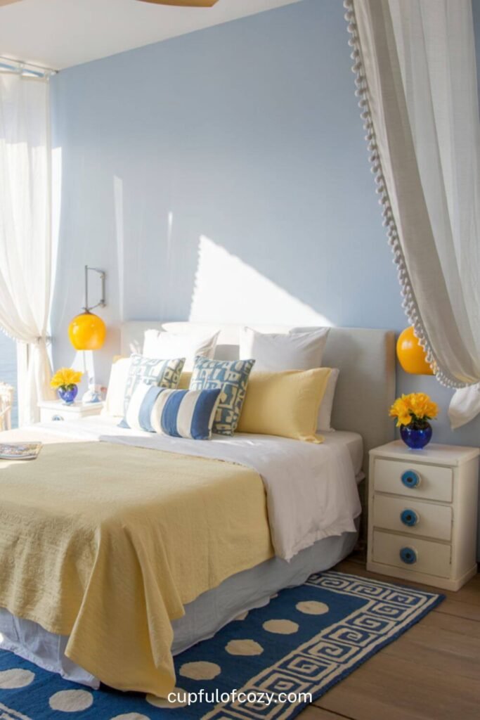 Mediterranean Summer Light Blue and Pale Yellow Bedroom (2)
