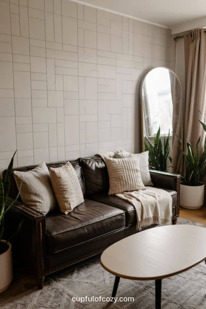 Mid-century modern Brown Couch Living Room Ideas (2)