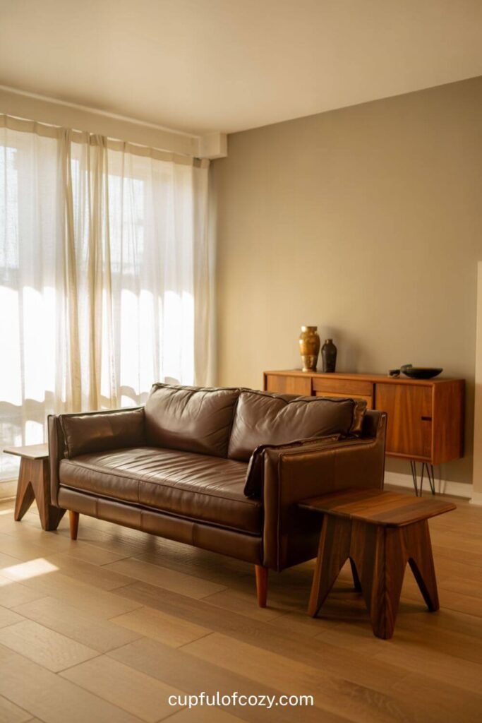 Mid-century modern Brown Couch Living Room Ideas
