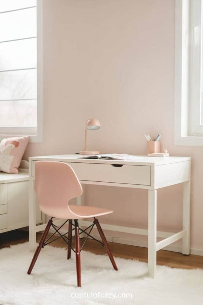 Minimalist White Desk with Pink Chair and Fun Accessories