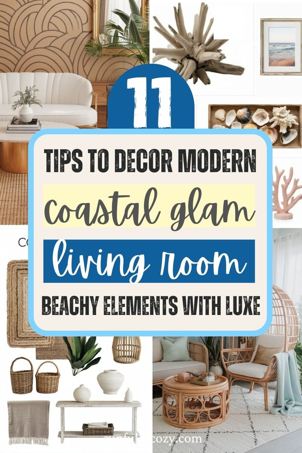Modern Coastal Glam Living Room: Mixing Beachy Elements with Luxe on a Budget
