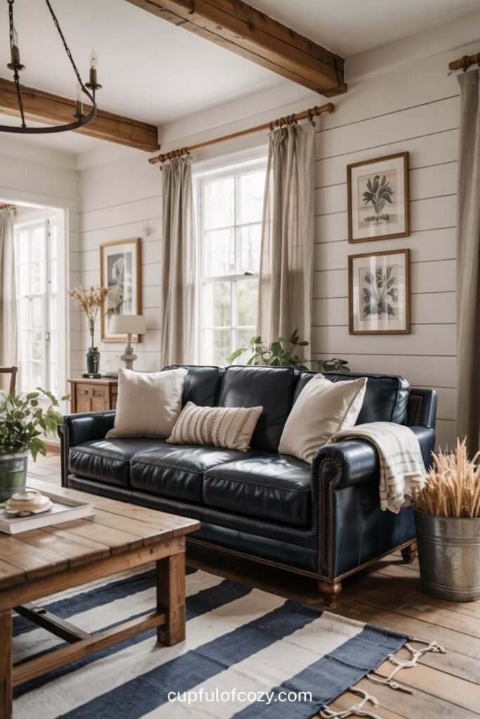 Navy Blue Leather Sofa_ Rustic Sophistication (2)
