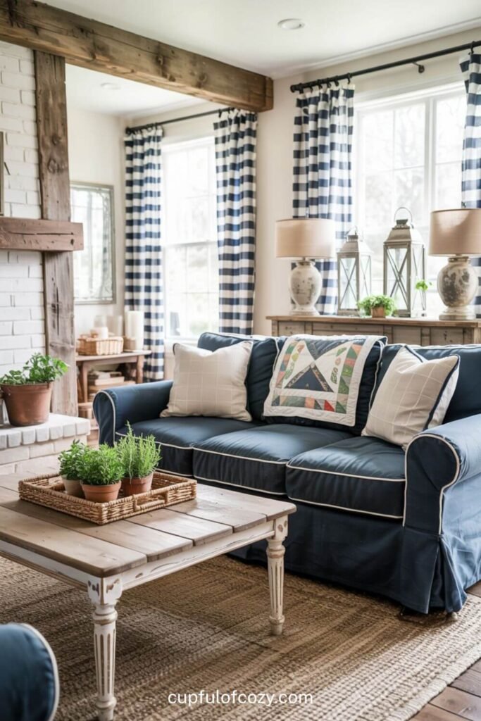Navy Blue Slipcovered Sofa_ Washable Farmhouse Classic