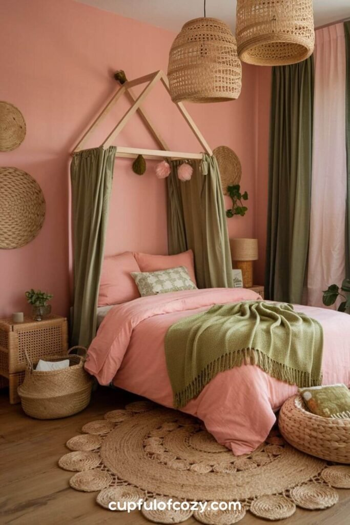Peachy Pink and Olive Green Boho Haven Bedroom