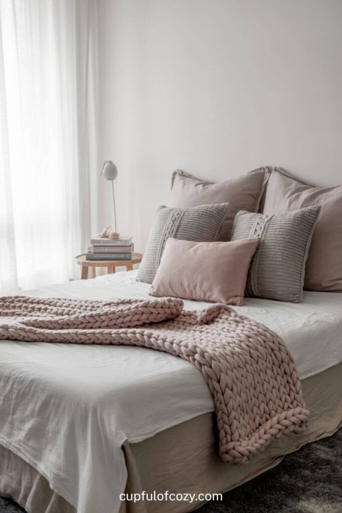 Pink and Gray Textured Bedding Layers