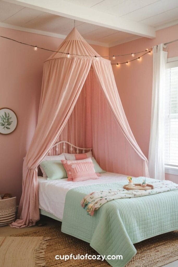 Pink and Green Canopy Bliss Bedroom
