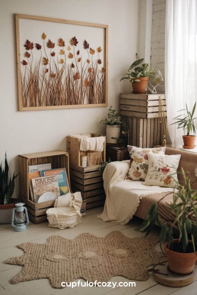 Pressed Leaf Art and Crate Storage