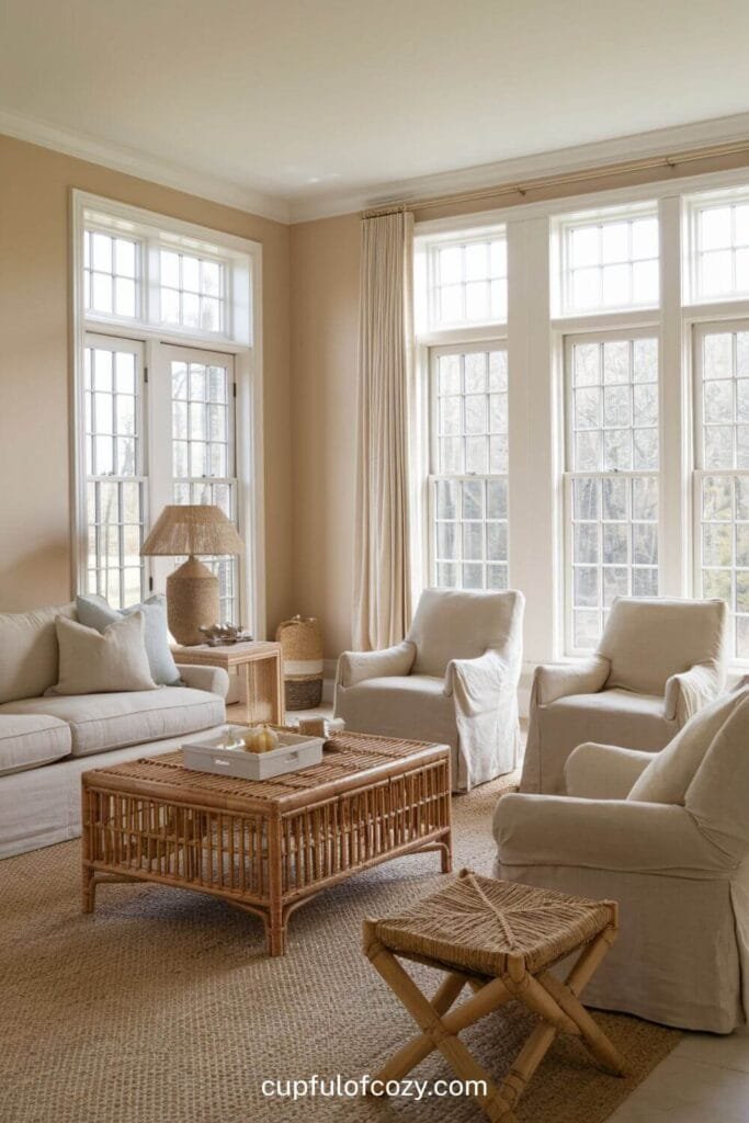 Rattan Sunlit Spot with Woven For Beige Living Room