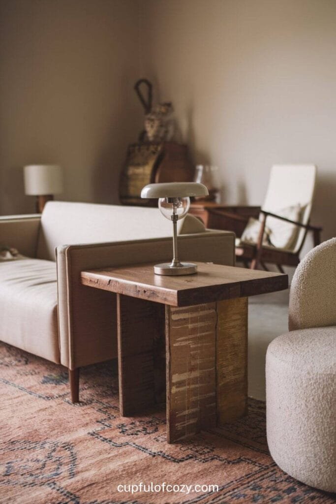 Reclaimed Wood Side Table for Rustic Minimalist Vintage Living Room