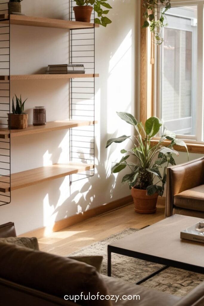 Rustic Wood Shelves Living Room
