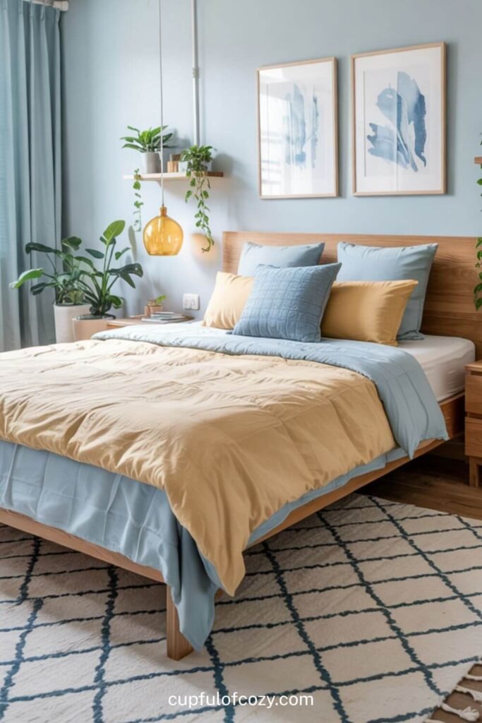 Scandinavian Summer Light Blue and Pale Yellow Bedroom
