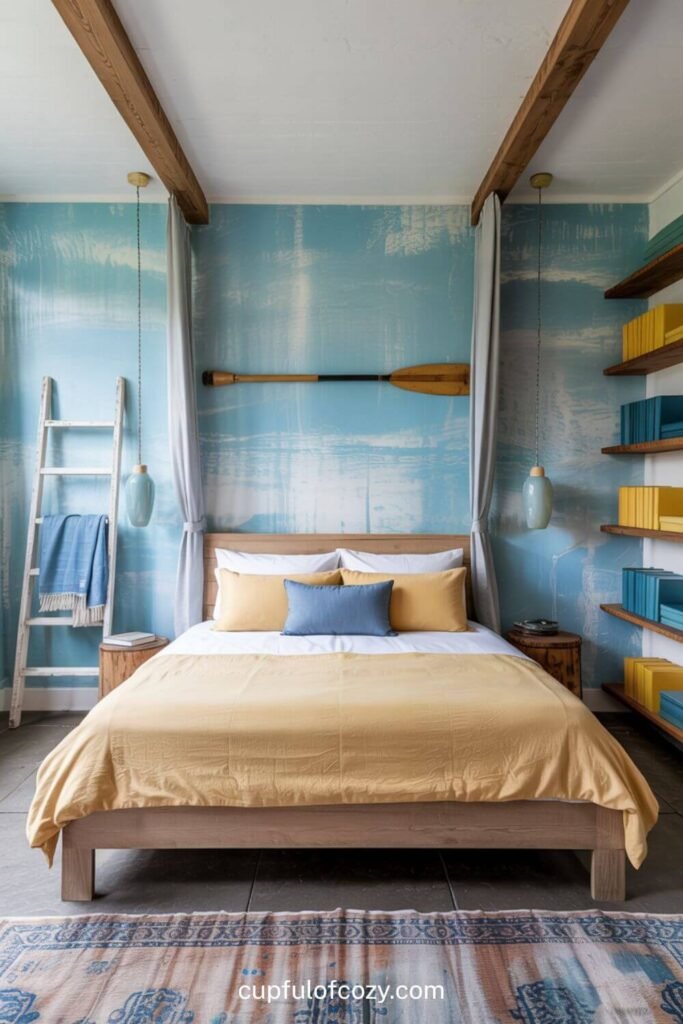 Seaside Loft Light Blue and Pale Yellow Bedroom
