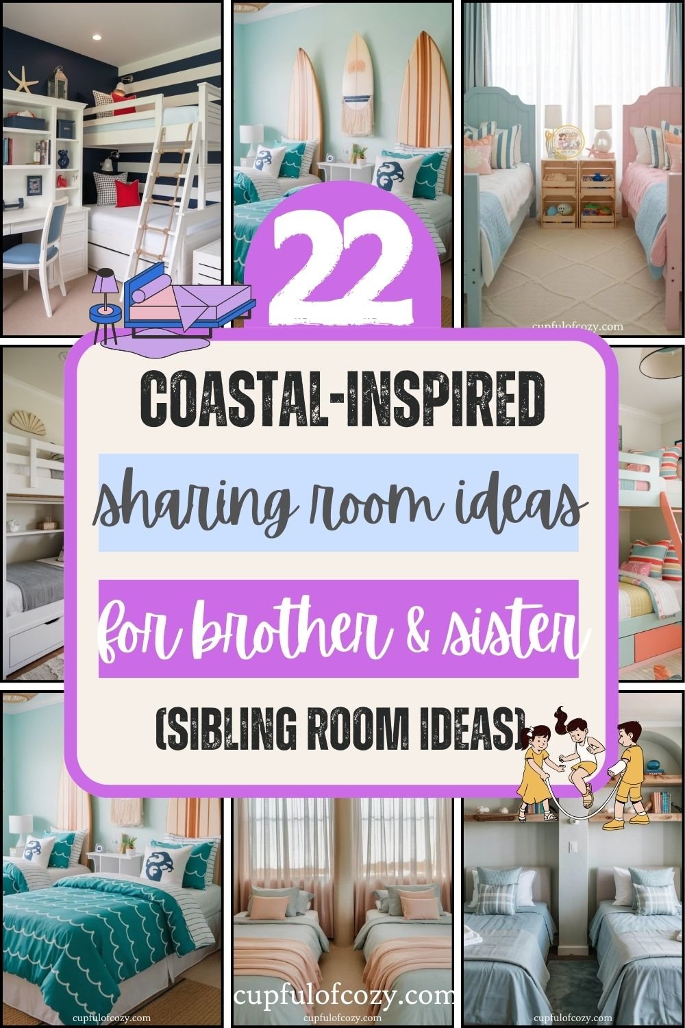 22 Coastal Inspired Sharing Room Ideas For Siblings (Sisters and Brothers Twin Beds For Shared Space)
