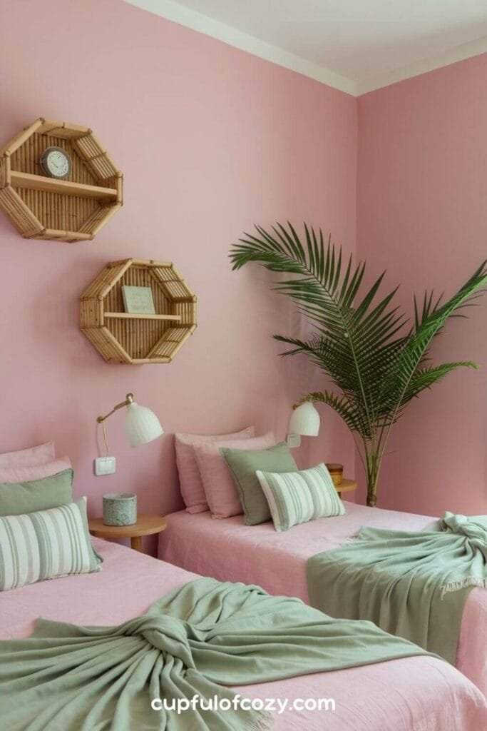 Soft Pink and Sage Bamboo Serenity Bedroom