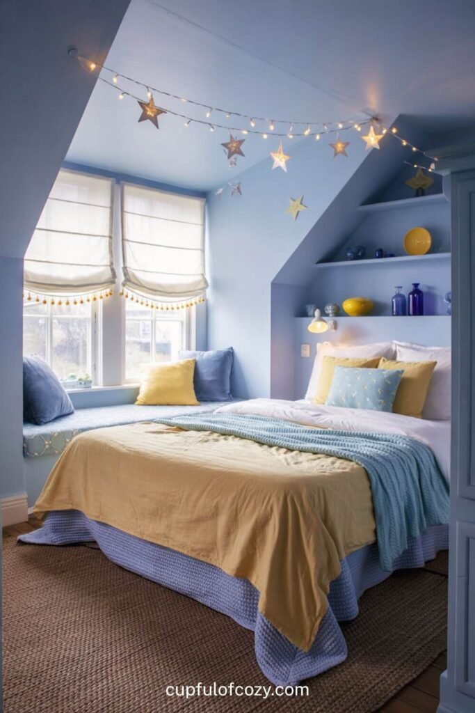 Sunlit Attic Light Blue and Pale Yellow Bedroom